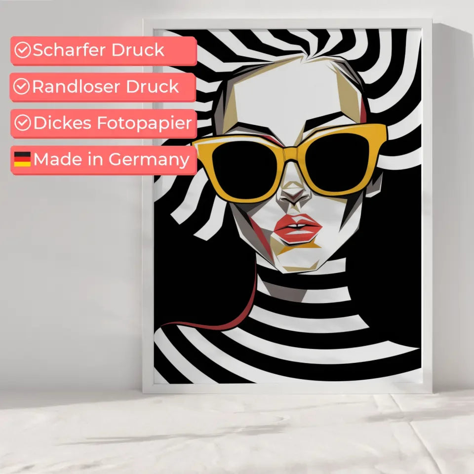 Abstraktes Poster weibliches Gesicht in Schwarz Weiß 6