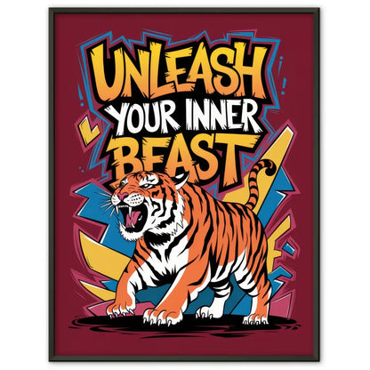 Brüllender Tiger Poster mit abstrakten Farben und Graffiti Schriftzug 1