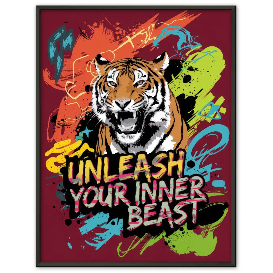 Brüllender Tiger Poster mit abstrakten Formen und Farben 1