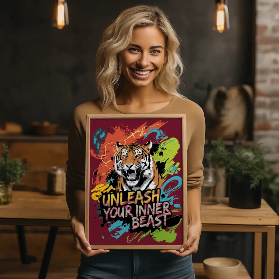Brüllender Tiger Poster mit abstrakten Formen und Farben 2