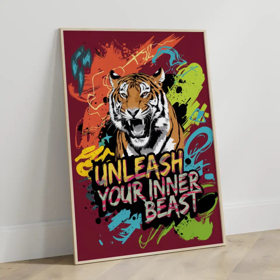 Brüllender Tiger Poster mit abstrakten Formen und Farben 3