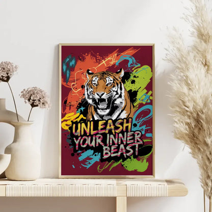 Brüllender Tiger Poster mit abstrakten Formen und Farben 4