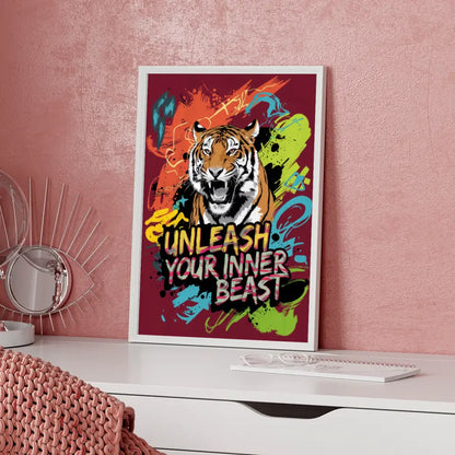 Brüllender Tiger Poster mit abstrakten Formen und Farben 5