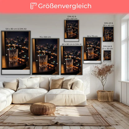 Luxuriöser Poster Whiskyglas mit Zigarre und Stadtlichtern 7