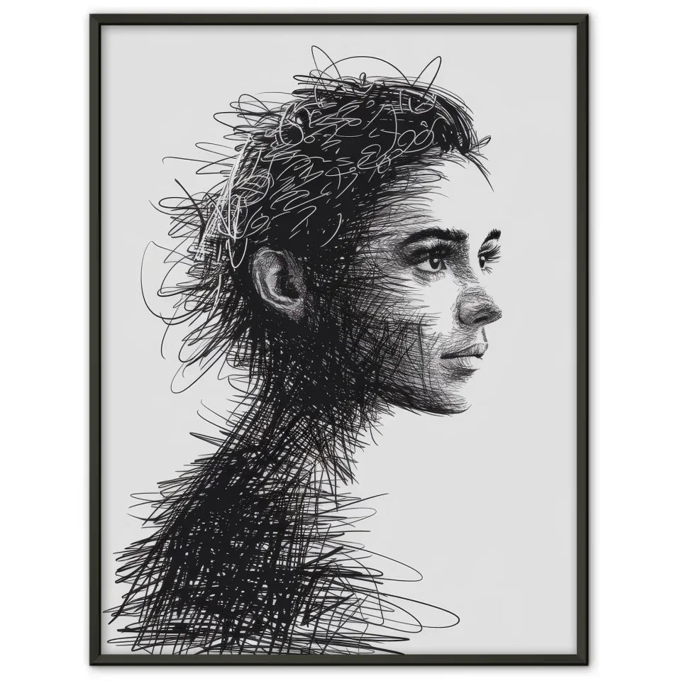 Künstlerischer Poster mit Linienkunst eines Gesichts im Profil 1