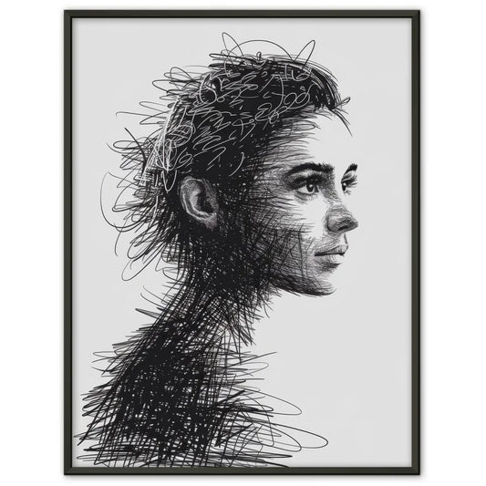 Künstlerischer Poster mit Linienkunst eines Gesichts im Profil 1