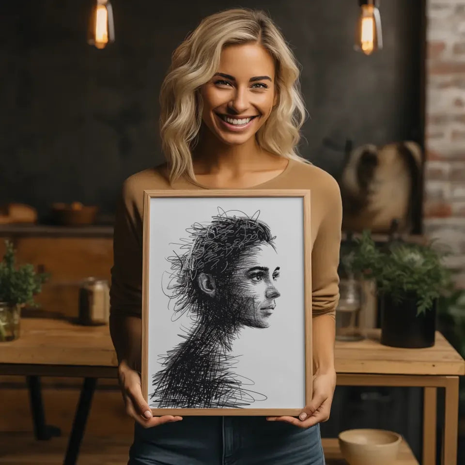 Künstlerischer Poster mit Linienkunst eines Gesichts im Profil 2