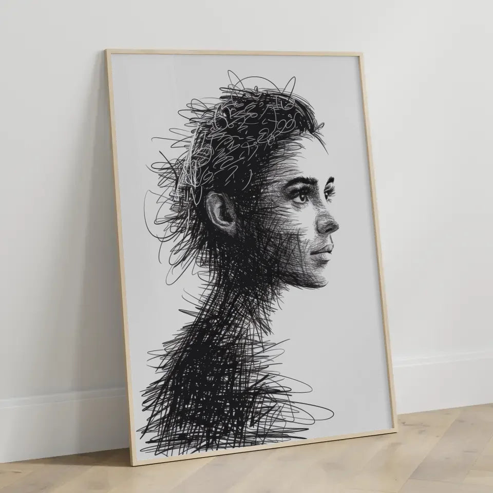 Künstlerischer Poster mit Linienkunst eines Gesichts im Profil 3