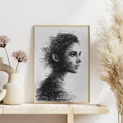 Künstlerischer Poster mit Linienkunst eines Gesichts im Profil 4