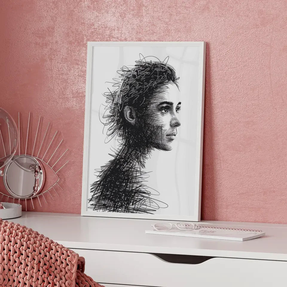 Künstlerischer Poster mit Linienkunst eines Gesichts im Profil 5