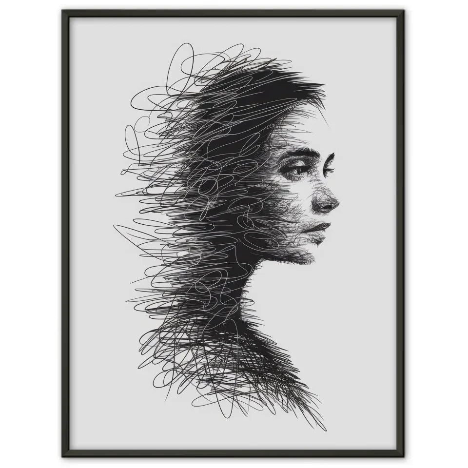 Poster mit weiblichem Gesichtsprofil aus Linien 1