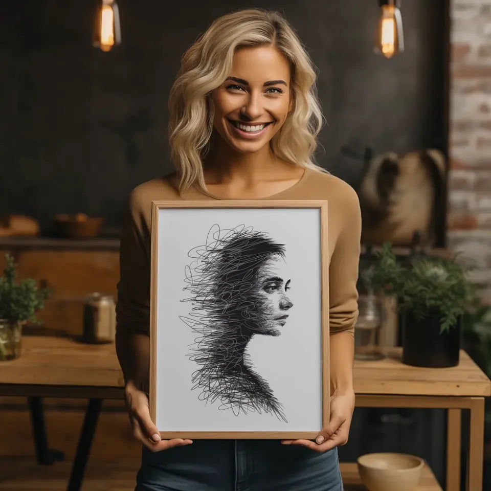 Poster mit weiblichem Gesichtsprofil aus Linien 2