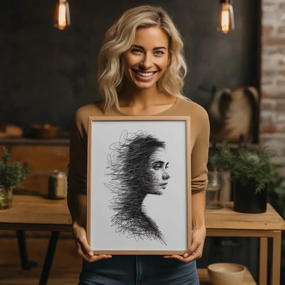 Poster mit weiblichem Gesichtsprofil aus Linien 2
