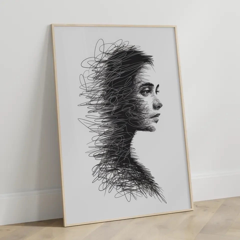 Poster mit weiblichem Gesichtsprofil aus Linien 3