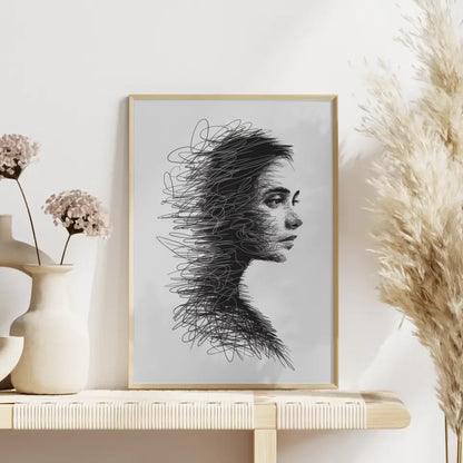 Poster mit weiblichem Gesichtsprofil aus Linien 4