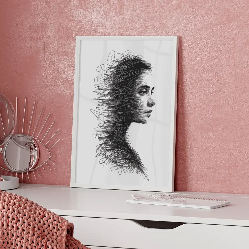 Poster mit weiblichem Gesichtsprofil aus Linien 5