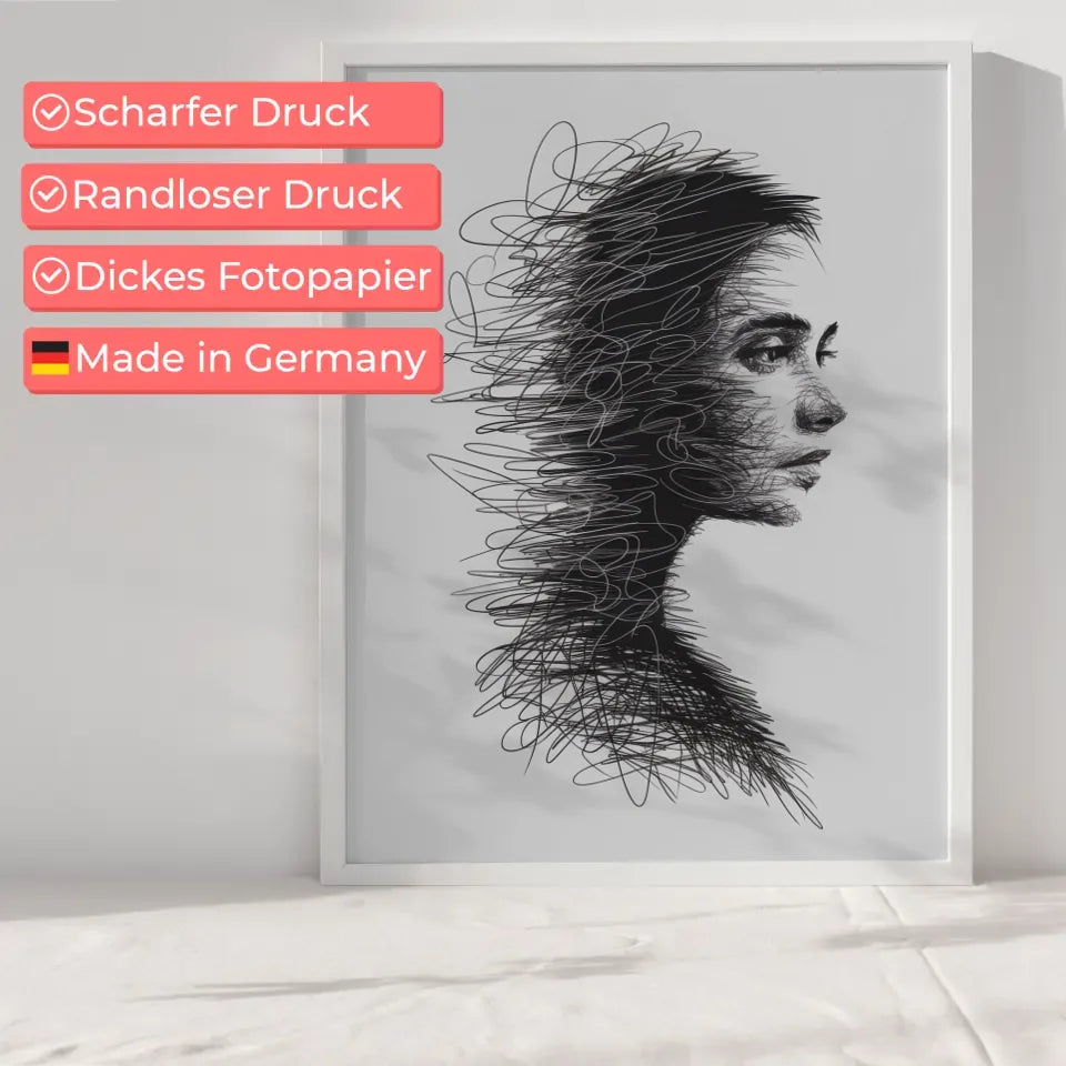 Poster mit weiblichem Gesichtsprofil aus Linien 6