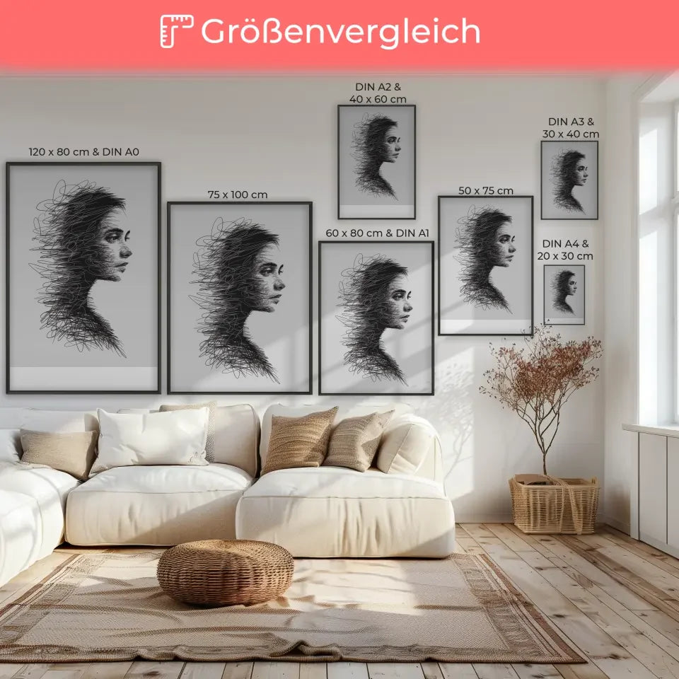 Poster mit weiblichem Gesichtsprofil aus Linien 7