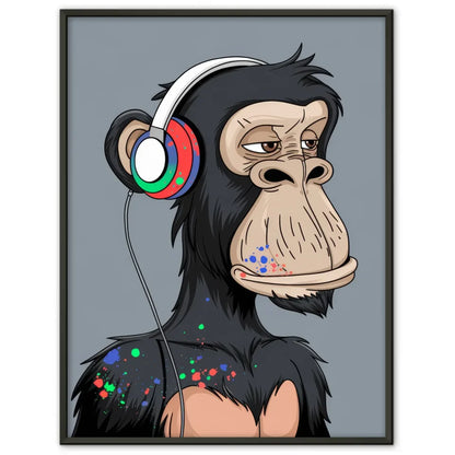 Kreatives Poster Schimpanse mit Kopfhörern und Farben 1