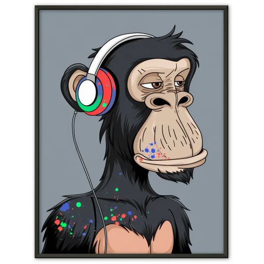 Kreatives Poster Schimpanse mit Kopfhörern und Farben 1