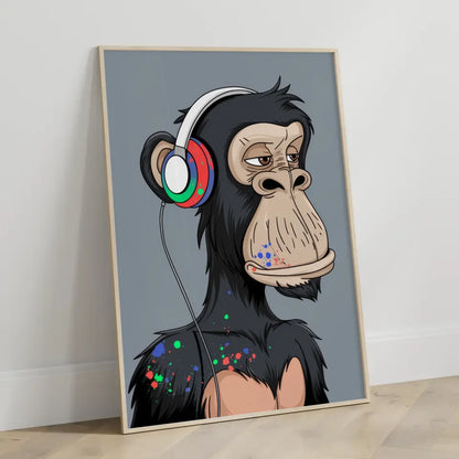 Kreatives Poster Schimpanse mit Kopfhörern und Farben 3