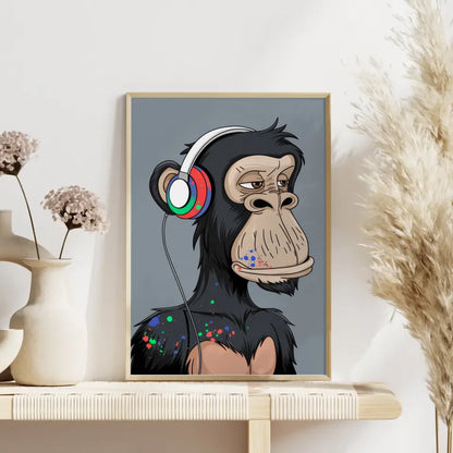 Kreatives Poster Schimpanse mit Kopfhörern und Farben 4