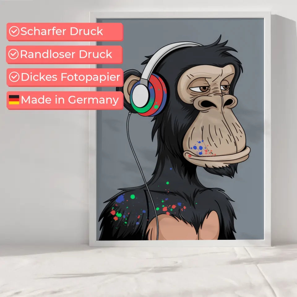 Kreatives Poster Schimpanse mit Kopfhörern und Farben 6