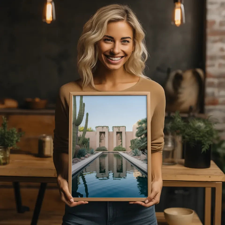 Kaktus Oase Poster mit ruhiger Wasserlandschaft 2