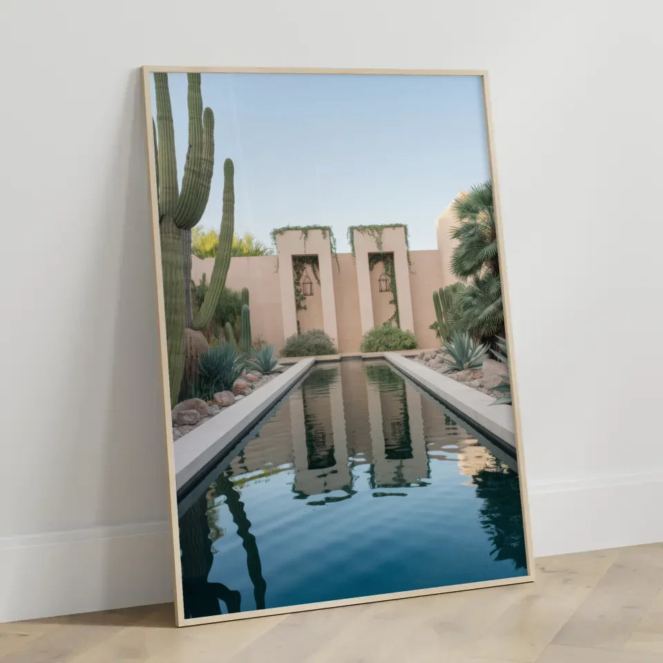 Kaktus Oase Poster mit ruhiger Wasserlandschaft 3