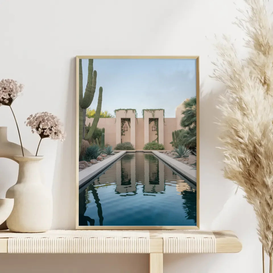 Kaktus Oase Poster mit ruhiger Wasserlandschaft 4