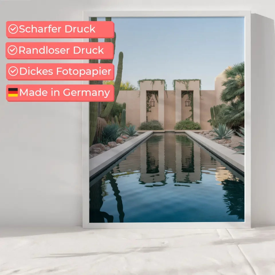 Kaktus Oase Poster mit ruhiger Wasserlandschaft 6