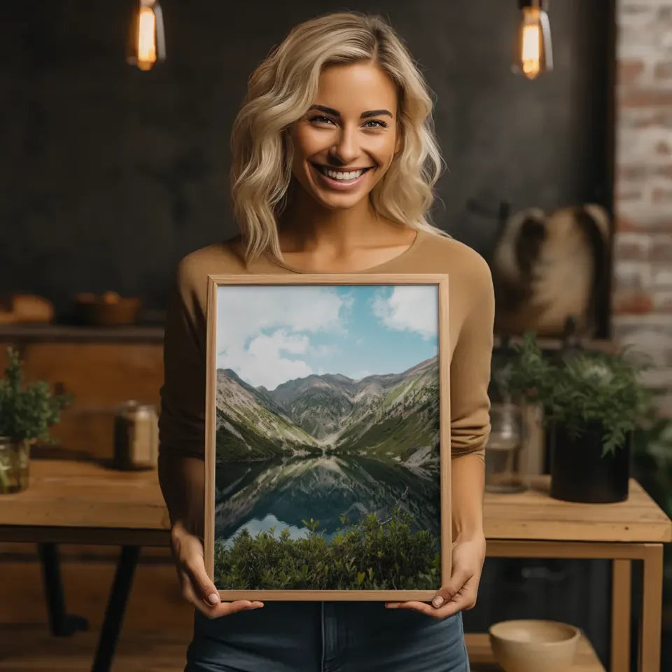 Berglandschaft Poster mit unberührtem See und Himmel 2