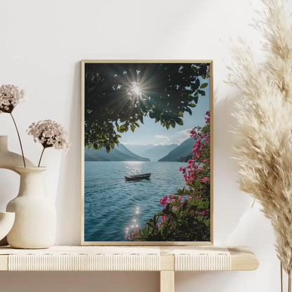 Ruhige Seeszene Poster mit Boot und Bergen für entspannte Wohnräume 4