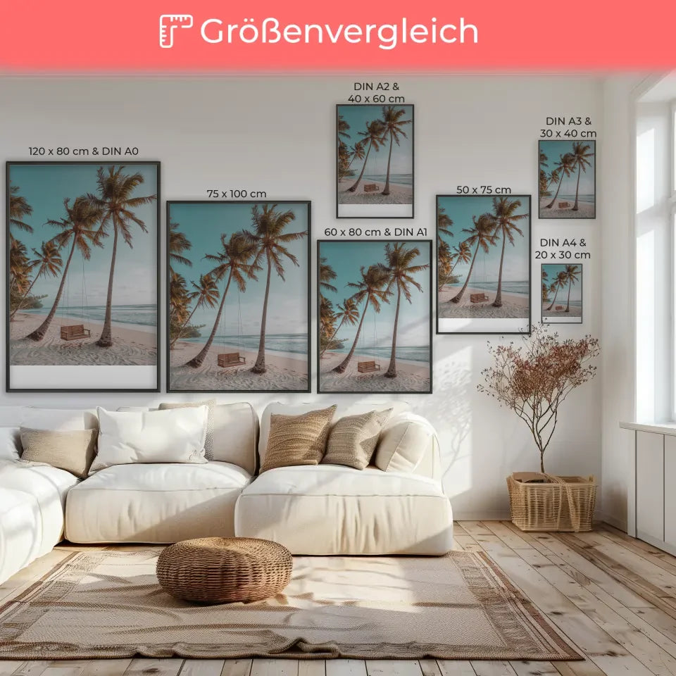 Poster von einem ruhigen Strand mit Palmen