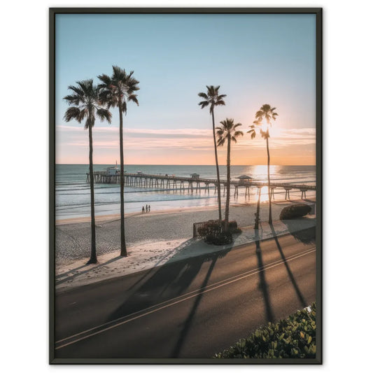 Strandszene Poster mit Sonnenuntergang und Palmen