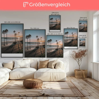 Strandszene Poster mit Sonnenuntergang und Palmen