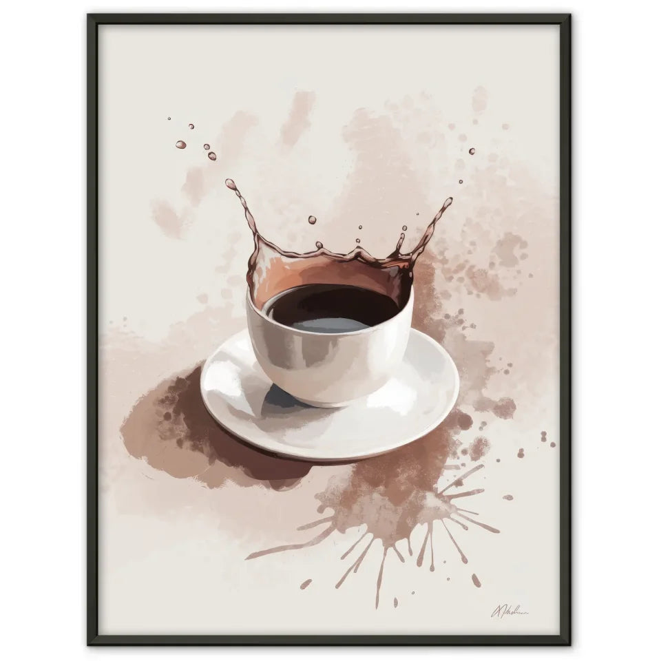 Abstrakter Poster mit Keramiktasse und Spritzmuster Kunstwerk 1