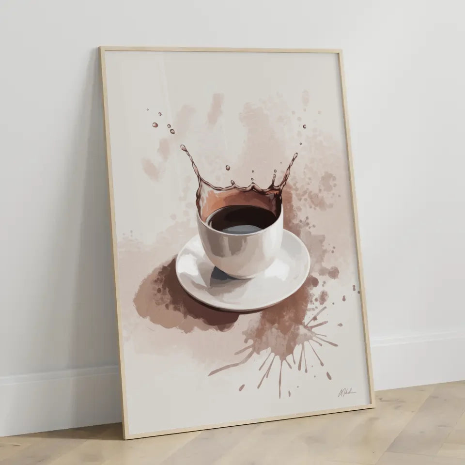 Abstrakter Poster mit Keramiktasse und Spritzmuster Kunstwerk 3