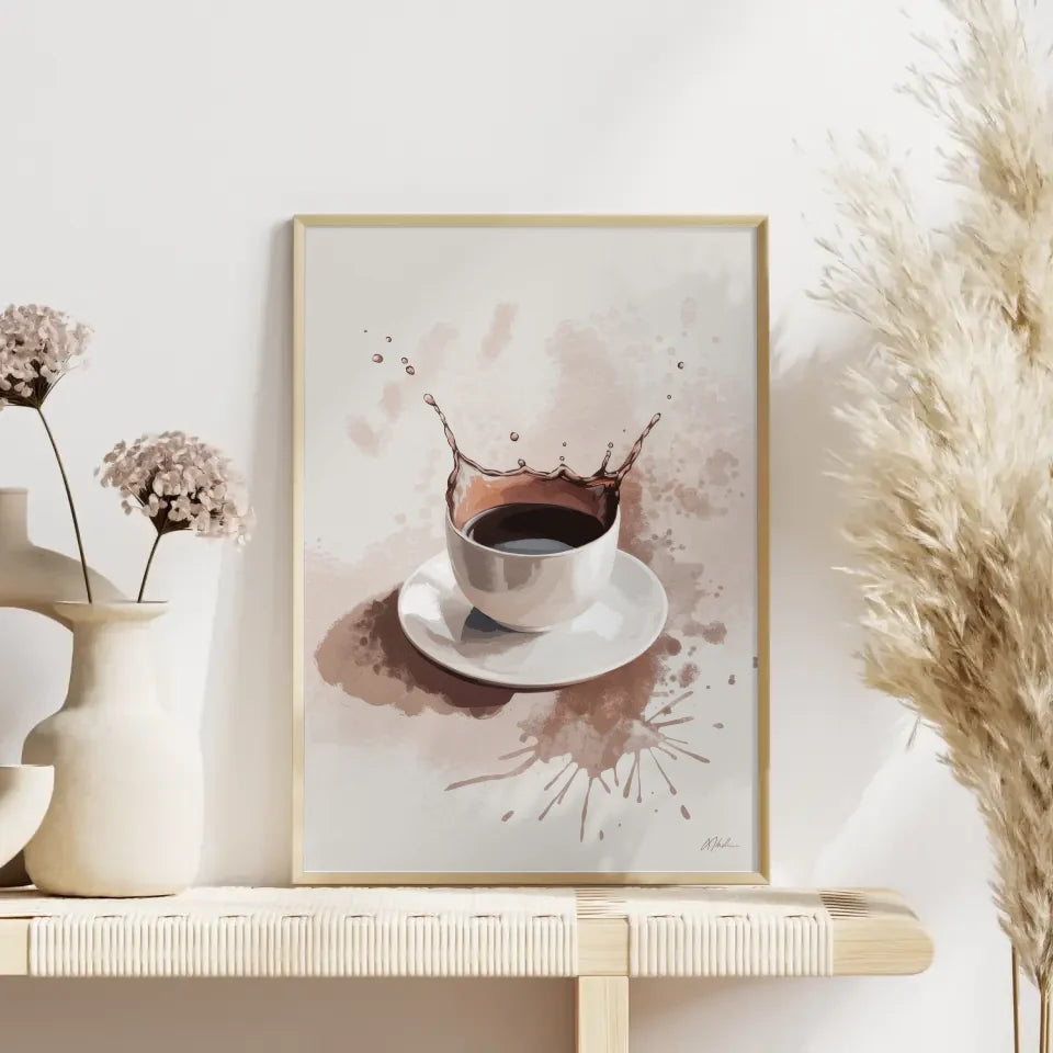 Abstrakter Poster mit Keramiktasse und Spritzmuster Kunstwerk 4