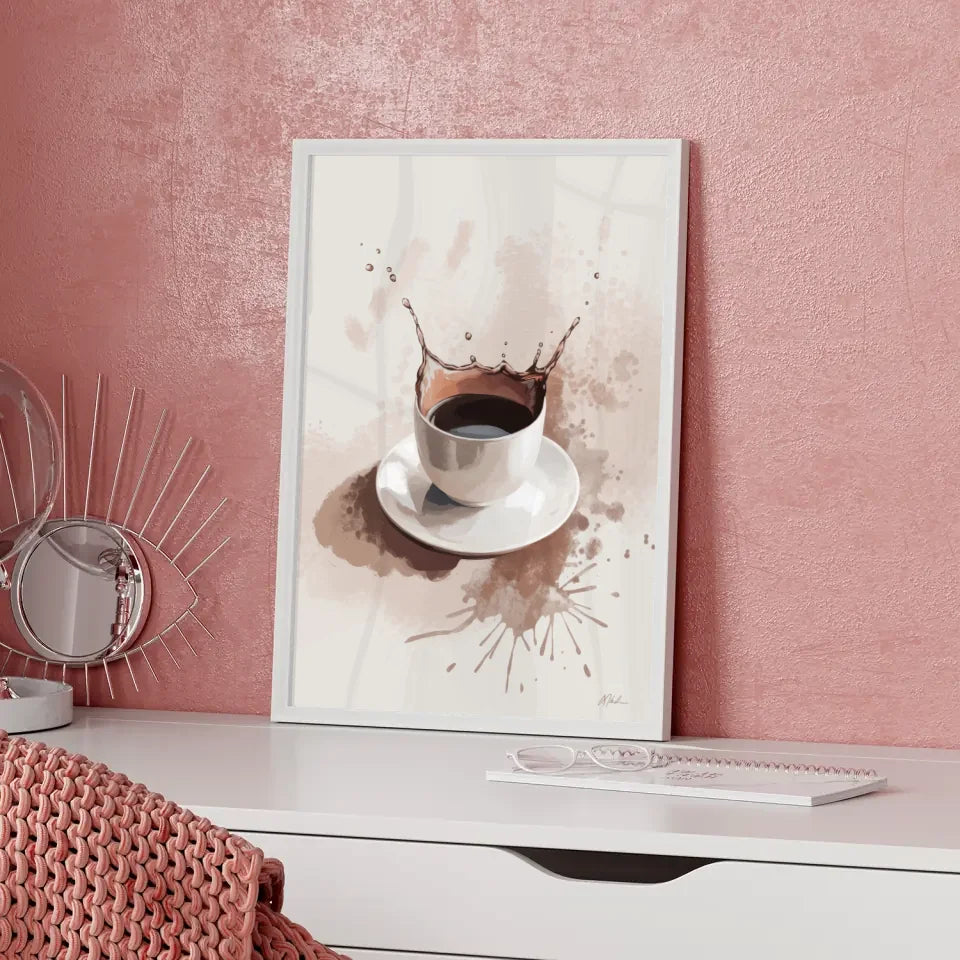 Abstrakter Poster mit Keramiktasse und Spritzmuster Kunstwerk 5