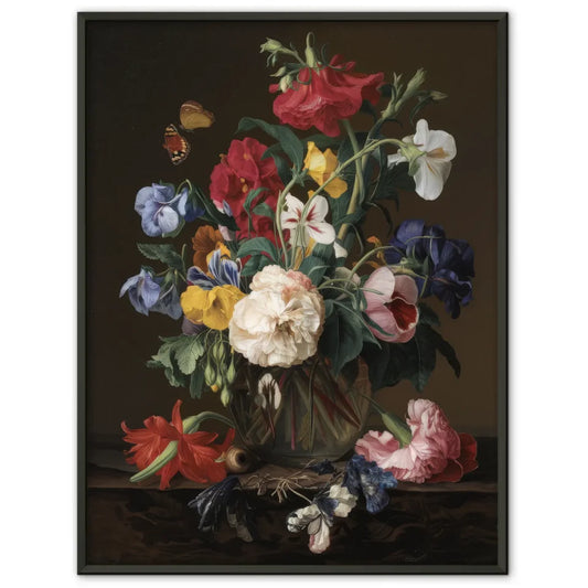 Blumen Poster Stillleben mit Schmetterlingen und Schnecke 1