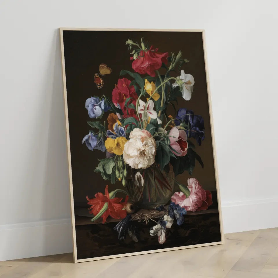 Blumen Poster Stillleben mit Schmetterlingen und Schnecke 3