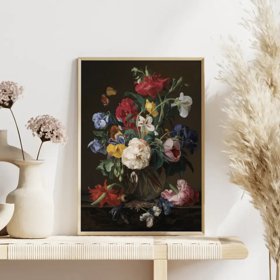 Blumen Poster Stillleben mit Schmetterlingen und Schnecke 4