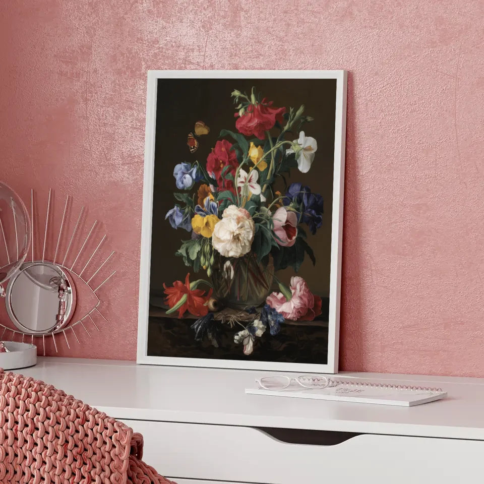 Blumen Poster Stillleben mit Schmetterlingen und Schnecke 5