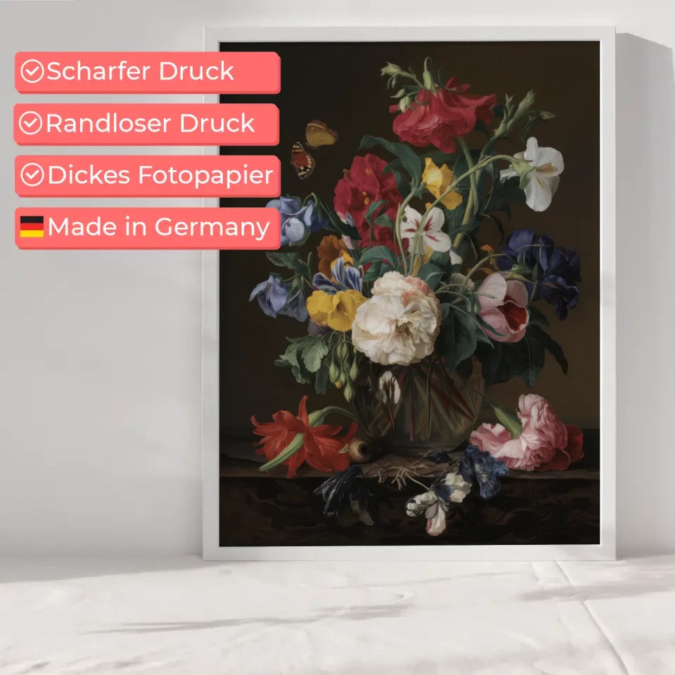 Blumen Poster Stillleben mit Schmetterlingen und Schnecke 6