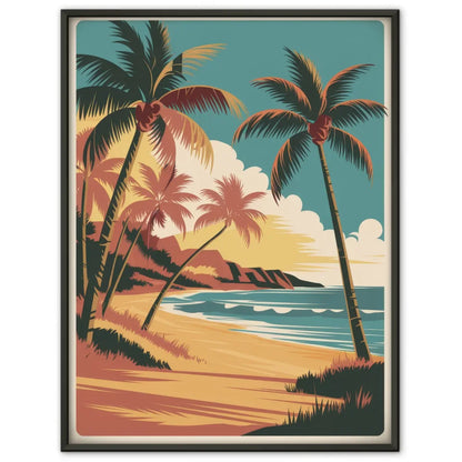 Vintage Hawaii Poster mit Retro Vektorillustration von Strand und Palmen