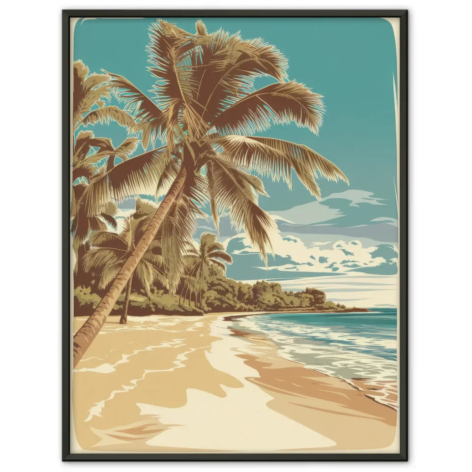 Retro Poster Hawaii Strand mit Palmen Illustration