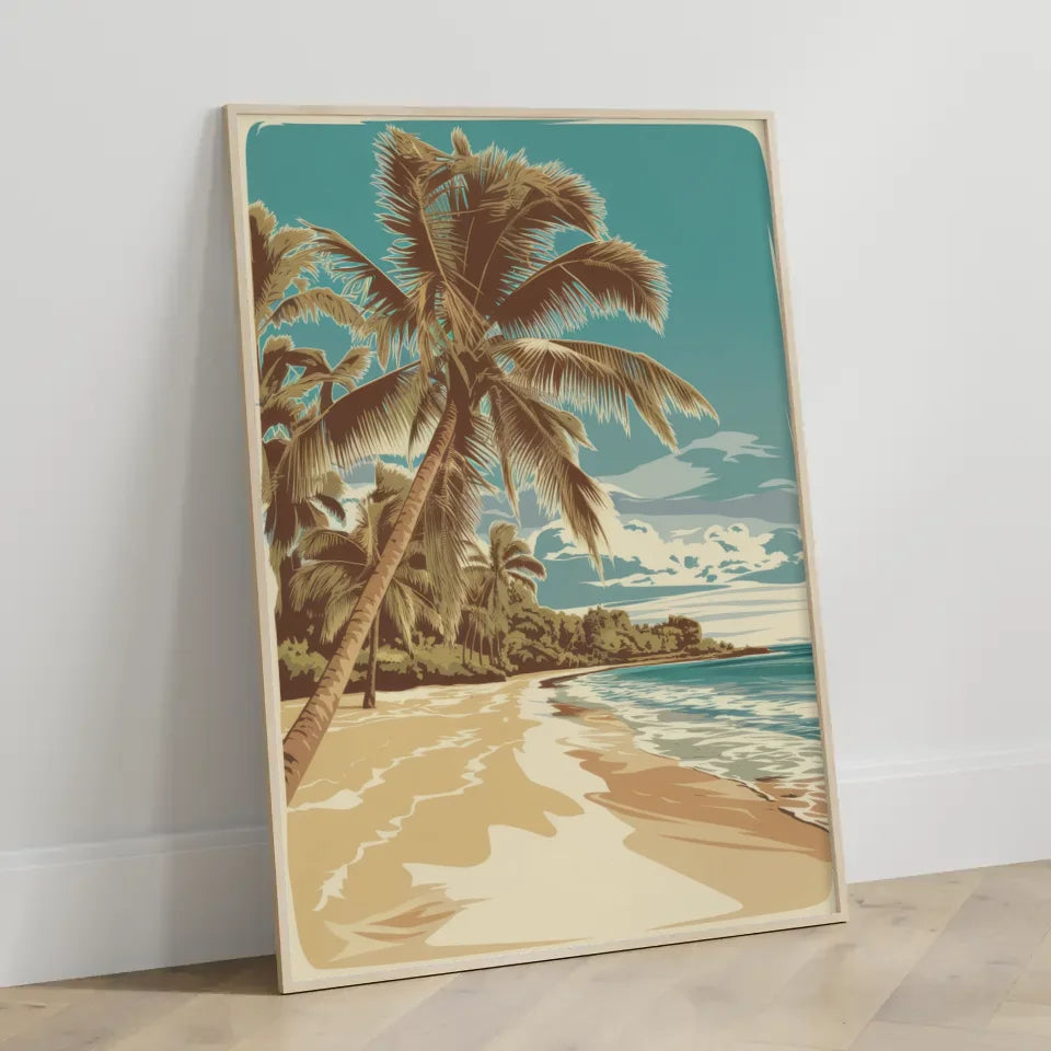 Retro Poster Hawaii Strand mit Palmen Illustration