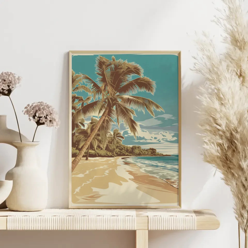 Retro Poster Hawaii Strand mit Palmen Illustration