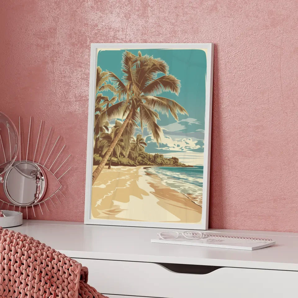 Retro Poster Hawaii Strand mit Palmen Illustration